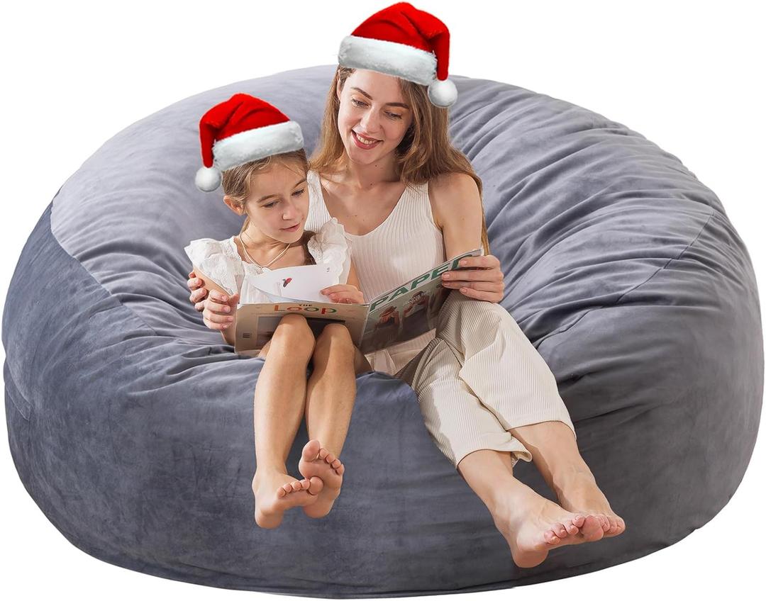 Large Bean Bag Chair for Adults/Kids with Filling, 3 ft Memory Foam Bean Bag Chairs with Filler Included, Ultra Soft Dutch Velvet Fabric, Bean Bag for Living Room - 3 Foot,Dark Gray (Fog Grey)