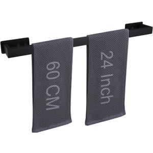 LANC Matte Black 24-Inch Bath Towel Rack Self-Adhesive Bathroom Towel Bar for Wall Mounted and Drill Free Towel Rod, Sticky on Kitchen Bathroom Towel Holder Stainless Steel, A8310MB-L6
