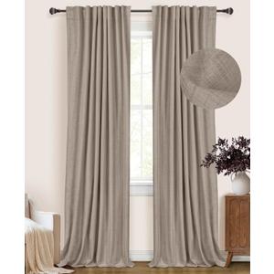 100% Blackout Shield Linen Blackout Curtains for Bedroom 84 Inches Long, Back Tab/Rod Pocket Living Room Drapes, Thermal Insulated Blackout Curtains 2 Panels Set, 50" W x 84" L, Faux Linen (50"W x 84"L (Pack of 2), Faux Linen)