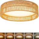 SineRise 12" Flush Mount Ceiling Light,25W LED Rattan Ceiling Light Fixture,Dimmable Handmade Boho Light Fixtures with Rattan,Farmhouse Lighting Fixtures Ceiling for Hallway Kitchen Bedroom, (Gold)