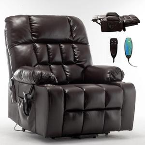Oversized Power Recliner Chair for Big and Tall 400 LBS, 25.5" Extra Wide Electric Lift Chair with Heat and Massage, Dual Motor 180 Lay Flat Recliner Living Room Sofa, PU Leather Big Recliner