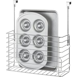 iDesign Classico Metal Over the Cabinet Kitchen Bakeware Organizer Basket for Cutting Boards, Baking Sheets, Pans, 13.73" x 5.18" x 14.2" - Chrome