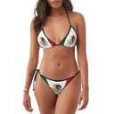 Mexican Flag Bikini Women Two Piece Swimsuit Sexy Swimwear Halter String Triangle Bikini Sets, Small