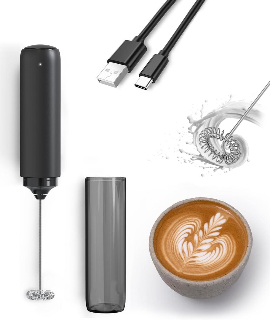 Rechargeable Milk Frother USB, Handheld Electric Foam Maker with Whisk Drink Mixer & Foamer for Coffee, Latte, Matcha, Hot Chocolate