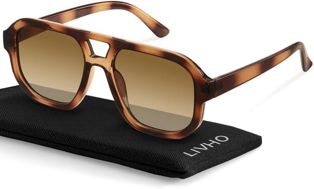livho Trendy Polarized Square Aviator Sunglasses Women Men Square Eyewear Frame, Retro Sun Glasses for Women Men 2025 Shades (Brown Tortoise/Brown)