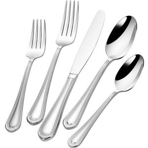 Heavy Duty Silverware Set for 12, 18/10 Stainless Steel, 60 Pieces Silverware Knife Spoon and Fork Set, Dishwasher Safe Flatware Set with Beaded Edge Handle
