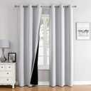 ChrisDowa 100% Blackout Curtains 72 inch Long for Bedroom with Black Liner, 2 Thick Layers Total Blackout Thermal Insulated Grommet Window Curtains 2 Panels Set (Greyish White, 42 x 72 Inch)