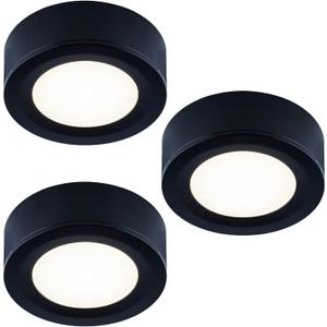 LUMILAND Wired LED Puck Lights 120V (2.7Wx3) Plug-in Lighting Warm White, LED Cabinet Light for Kitchen Can Be Surface Mount or Recess Mount, Black (3000K)