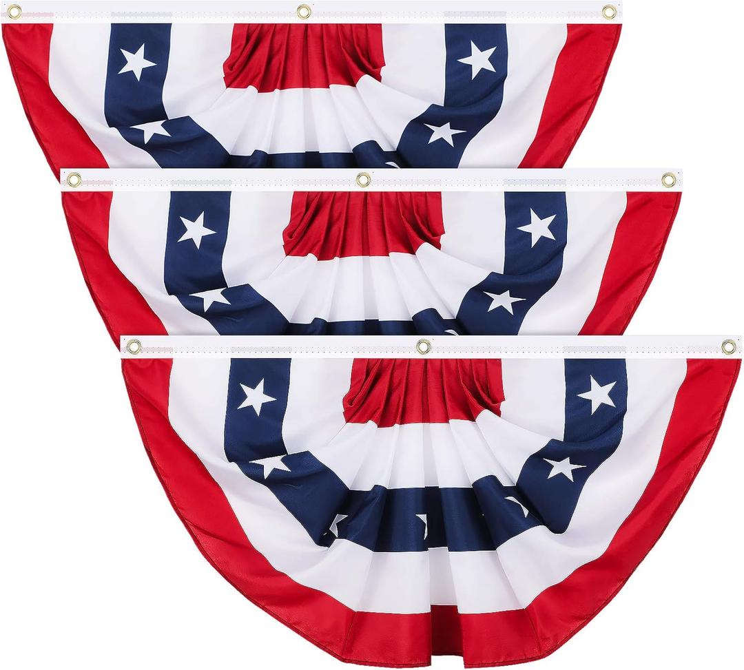 Tatuo Patriotic Decorations, 4th of July Pleated Fan Flags American Us Bunting Flag Stars and Stripes Banner for Independence Day Memorial Day and Labour Day(3 Pieces, 3 x 6 feet)