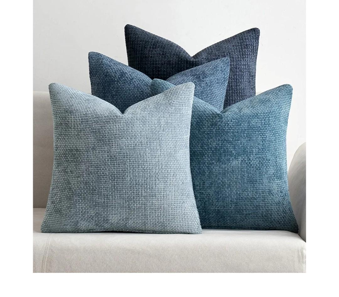 MIULEE Pack of 4 Couch Throw Pillow Covers 18x18 Inch Neutral Blue Soft Decorative Chenille Pillow Covers Farmhouse Accent Cushion Covers for Boho Western Spring Coastal Decor Sofa Bed Living Room