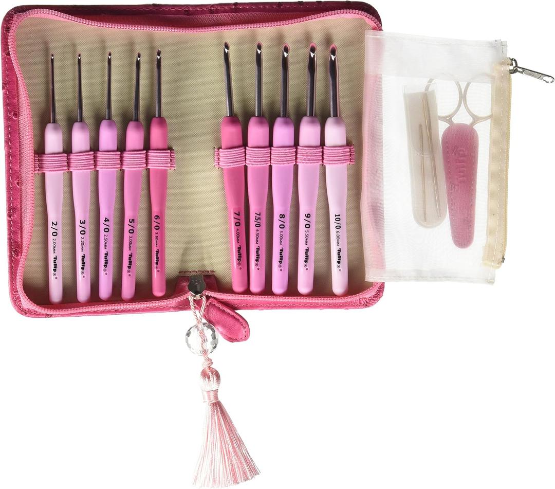 Tulip Etimo Rose Crochet Hook Set, multicolor, 2, 2.5, 3.0, 3.5, 4.0, 4.5, 5.0, 5.5, 6.0 millimeters