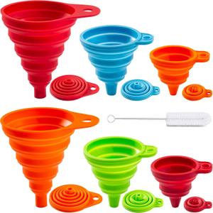 KALAVE Kitchen Funnel Set 6 Pack - Food Grade Silicone Collapsible Funnel, Funnels for Kitchen Use Filling Bottles, Daily Cooking, and Water or Powder Transfer. (Multicolor)
