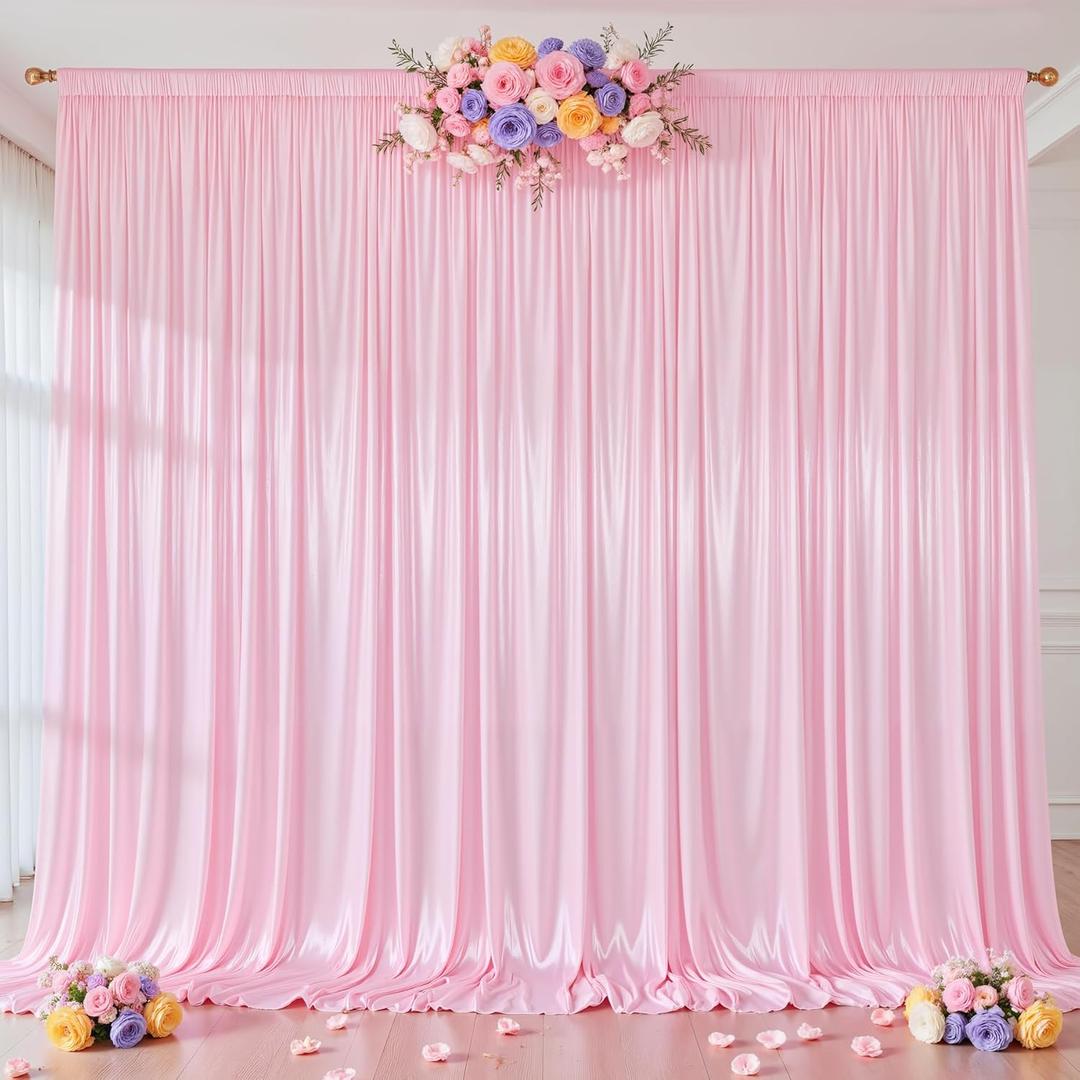 Pink Glitter Satin Backdrop Curtain for Parties Wedding,10Ft x 10Ft Shimmer Photo Backdrop,Non-Wrinkle Sparkle Drapes for Backdrop,Back Drop for Photography, Birthdays,Weddings,Prom (5Ft x 10Ft(2 Panel))