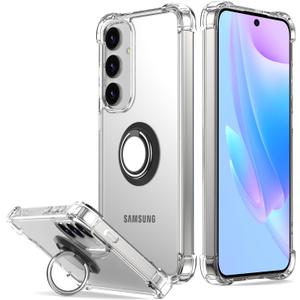 DAUPIN for Galaxy S25 Ultra Case Clear with 360 Rotation Metal Ring Holder Stand, Support Magnetic Car Phone Mount Soft TPU Bumper PC Hard Protective Phone Case for Samsung S25 Ultra 5G (Clear)