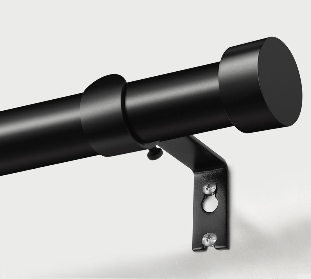 KAMANINA Black Curtain Rods 32 to 58 Inch (2.6-4.8 Feet), 1 Inch Heavy Duty Curtain Rods for Windows, Modern Adjustable Drapery Rods with End Cap (32"-58")