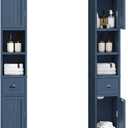 ChooChoo Narrow Bathroom Storage Cabinet with Adjustable Shelves, Tall Storage Cabinet with 2 Doors and 1 Drawer, Freestanding Cupboard for Small Spaces, Blue (7.87"D x 7.87"W x 70.87"H)