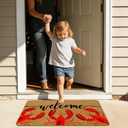 Coastal Beach Red Lobster Welcome Mat, Beachy Ocean Nautical Faux Coir Door Mat Doormat for Front Door Indoor Outdoor Porch Entrance Entryway Outside Inside, 17x30 Inches