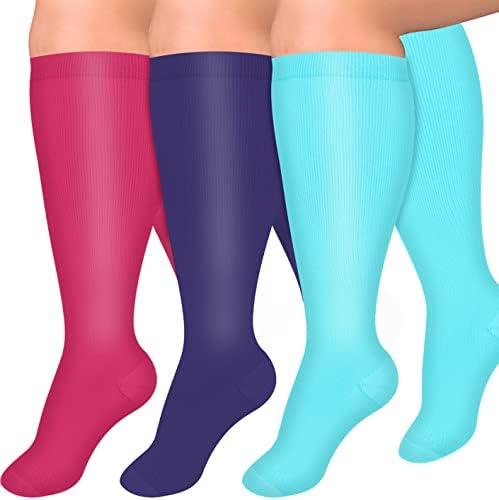 Diu Life 3 Pairs Compression Socks for Women and Men Wide Calf Extra Knee High Support for Circulation, 4XL