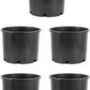 Pro Cal HGPK5PHD Round Circle 5 Gallon Wide Rim Durable Injection Molded Plastic Garden Plant Nursery Pot for Indoor or Outdoor (Set of 5)