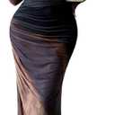MARZXIN Women Long Sleeve Maxi Dress Bodycon Ruched Formal Slim Fit Tie Dye Dress Formal Mesh Dress (S)