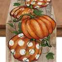 Halloween Table Runner 13x72 Inch  Rustic Orange Pumpkin Design with Polka Dots and Vines, Farmhouse Fall Dining Table Decoration for Halloween, Thanksgiving and Autumn Parties