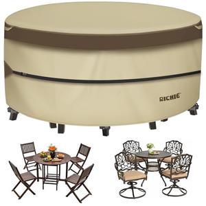 RICHIE Outdoor Patio Furniture Cover - Heavy Duty Waterproof 600D Tough Canvas Protector for Round Table Cover, All-Season Dining Table and Chair Covers (96"DIAx28"H)