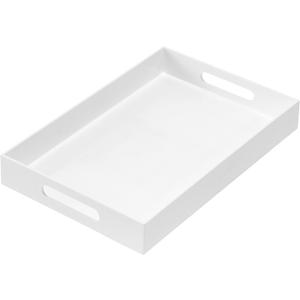 Glossy White Sturdy Acrylic Serving Tray with Handles 10x15x2H Inches -Spill Proof- Decorative Trays Countertop Organizer for Ottoman Coffee Table Nightstand, sidetable, Breakfast, Tea, Food