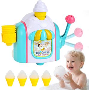 Bath Toys for Toddlers 3-5 Years, Bubble Ice Cream Maker Foam Bath Toys with Anti-Slip Buckle,Bathtub Bubble Machine Pretend Cake Play Set for Kids Boys Girls Age 3 4 5