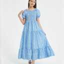 EXARUS Girls Maxi Long Smocked Dress Swiss Dot/Floral Teen Summer Dresses A-line Beach Casual Vacation Sundress 6Y