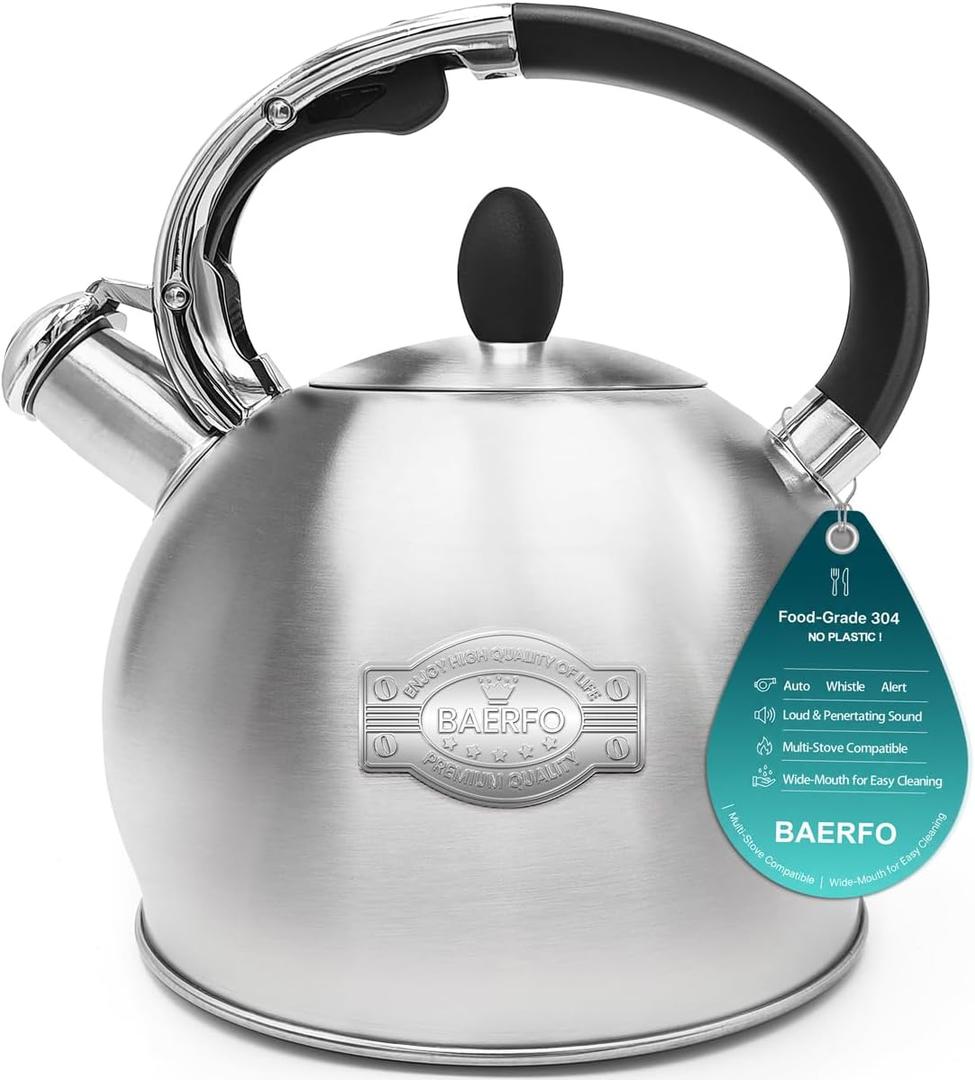 Tea Kettle, 2.64 Qt Tea Pot Stovetop, Premium 304 Food-Grade Tea Kettle Stovetop, Resounding Sound, Vintage Aesthetics, with Pot Holder (Brushed)