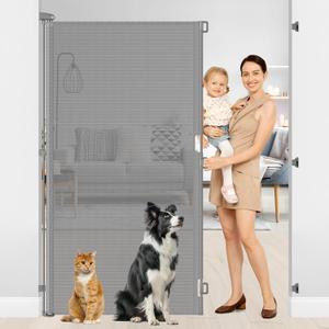 72 Inch Tall Retractable Baby Gate Retractable Pet Gate Indoor Pet Barrier for Dogs 55 Inch Wide 6 Foot Extra Tall Baby Gates for Doorways 6 Ft Puppy Gates for The House/Front Porch/Outdoor (Gray)