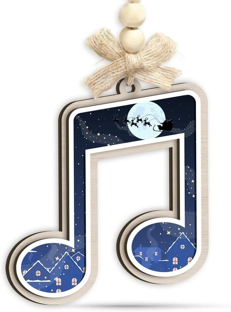5 x Music Note Xmas Ornament - Musical Notes Ornaments for Musicians, Music Lovers, Men & Women - Santa Secret, Gift Exchange Idea - Chirstmas Night Song Themed Decorations, 2 Layer Wood