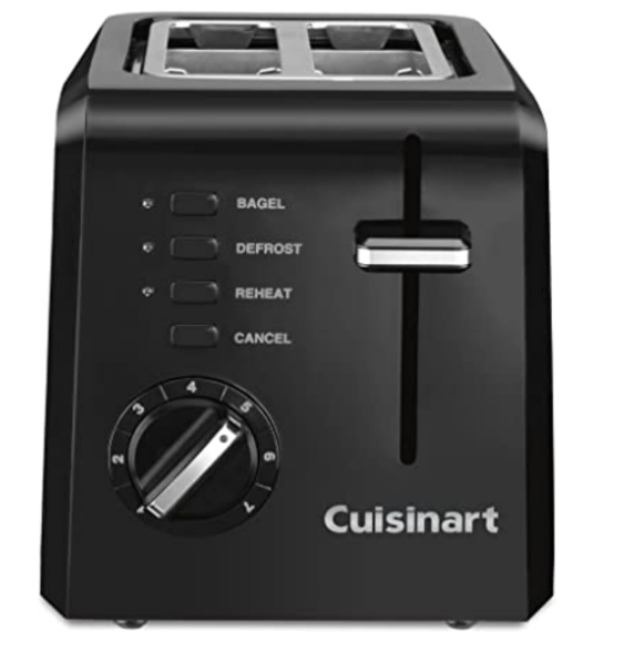 Cuisinart CPT122BK 2Slice Compact Plastic Toaster, Slots for Bagels & Bread, 7 Shade Settings, Cancel/Defrost/Reheat Functions, Removable Crumb Tray, Small Kitchen Appliance for Home & Office, Black