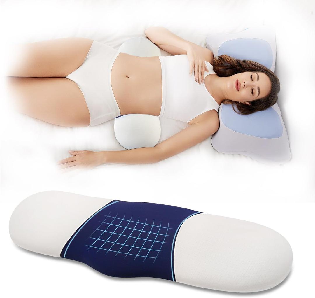 Menlo Park Lower Back Pain Relief Pillow,Memory Foam Back Waist Pillows for Bed,Lumbar Support Pillow for Sleeping,Bed Rest Pillow with Cooling Breathable Pillowcase (New Blue)