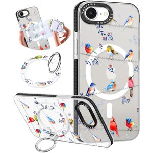 Toycamp for iPhone 17e/16e Case Compatible with Magsafe - Cute Design 360 Magnetic Ring Holder Stand Kickstand Funny Watercolor Bird Girly Pretty Fashion TPU Phone Covers for Women Tenn Girls