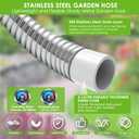 Stainless Steel Garden Hose 50 ft - 304 Stainless Steel Kink-Free Metal Water Hose with Shut-Off Valve & Hose Straps, Heavy Duty, Rust/Puncture Proof for Yard, Lawn and Car Washing, 50 Feet