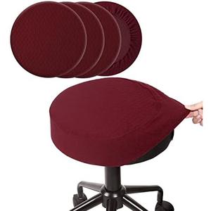 BUYUE 4 Pcs Bar Stool Covers, Luxury Fabric Dia.14-16" Round Stretchy Crease-Resistant Washable Jacquard Dustproof Stool Seat Slipcover, M-Burgundy-Set of 4