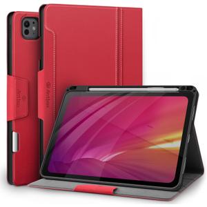 Antbox for iPad Pro 11 Inch Case M5 2025/M4 2024, Built-in Pencil Holder, Fully Supports Pencil Pro/USB-C, Auto Sleep/Wake Function Vegan Leather (Red)
