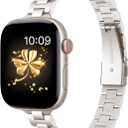 WFEAGL Slim Stainless Steel Band Compatible with Apple Watch 42mm 41mm 40mm 38mm Women, Elegant Dressy Jewelry Bracelet, Thin Lightweight Metal Strap for iWatch Series 11 10 9 8 7 6 5 4 3 2 1 SE, Starlight