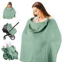 Nursing Cover for Baby Breastfeeding, Muslin Breathable Breastfeeding Cover Essentials with Rigid Hoop, Multi-use Adjustable Privacy Nursing Apron Cover
