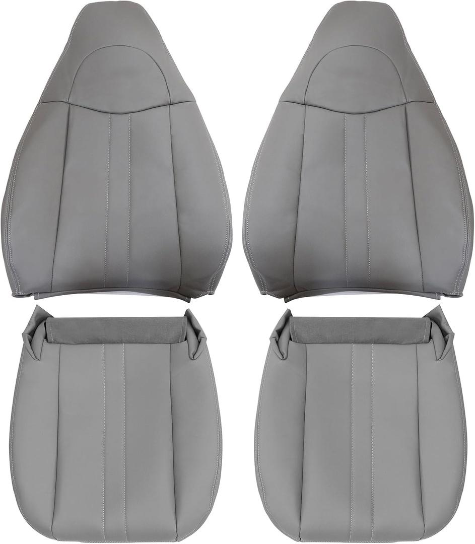 GXARTS Driver & Passenger Side Bottom & Top Lean Back Leather Seat Cover Gary Fit for Chevy Express GMC Savana 1500 2500 3500 4500 2003 2004 2005 2006 2007 2008 2009 2010 2011 2012 2013 2014