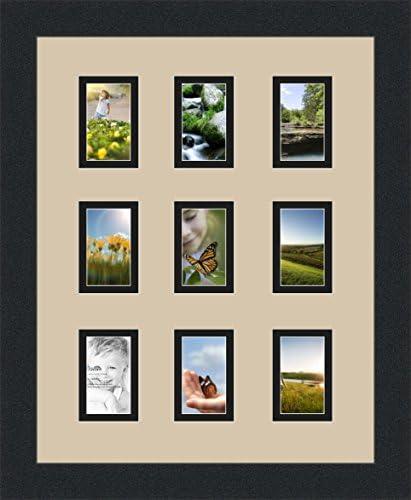 ArtToFrames Collage Photo Frame Double Mat with 9-2x3 Openings and Satin Black Frame
