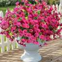 Artificial Flowers Fake Plants for Outdoors Decoration, 12 Bundles Silk Morning Glory with Eucalyptus Realistic UV Resistant Fuchsia Faux Flowers for Outside Planter Yard Patio Garden Home Indoor Urn