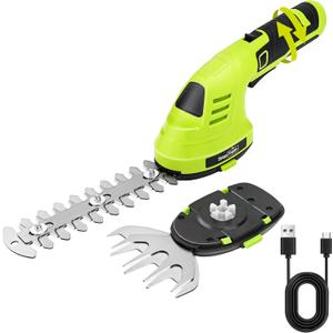 SnapFresh Cordless Hedge Trimmer & Grass Shears, 2-in-1 7.2V Handheld Mini Hedge Trimmer with 180 Rotating Head, Electric Bush & Shrub Trimmer, 2.0Ah Battery & USB-C Charging for Garden Yard Lawn