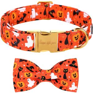 Unique style paws Halloween Dog Collar with Bow Tie Cotton Adjustable Puppy Collar for Small Medium Large Dogs-XS