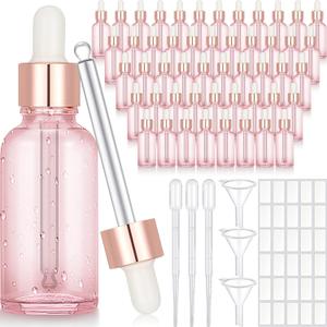 Nuogo 100 Pcs Glass Dropper Bottles 1 oz Essential Oil Dropper Bottles with Labels and Funnels Golden Caps Empty Tincture Glass Containers Perfume Cosmetic Travel Liquid Containers(Pink)