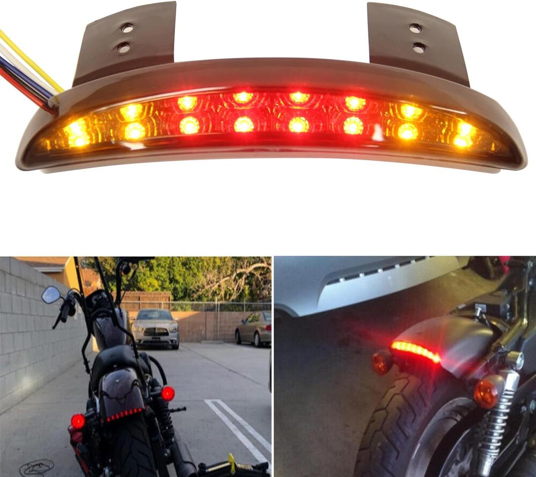 Motorcycle Chopped Rear Fender Edge LED Brake License Plate Tail Light Stop Running Light Turn Signal Lamp for Harley Sportster XL883N 1200N XL1200V XL1200X (Smoke Lens-signal)