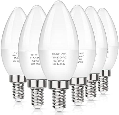 MAXvolador E12 LED Candelabra Light Bulbs 60W Equivalent, Daylight White 5000K 600 Lumen Chandelier Bulb, 6W B11 Candle Base, Non-Dimmable, Pack of 6
