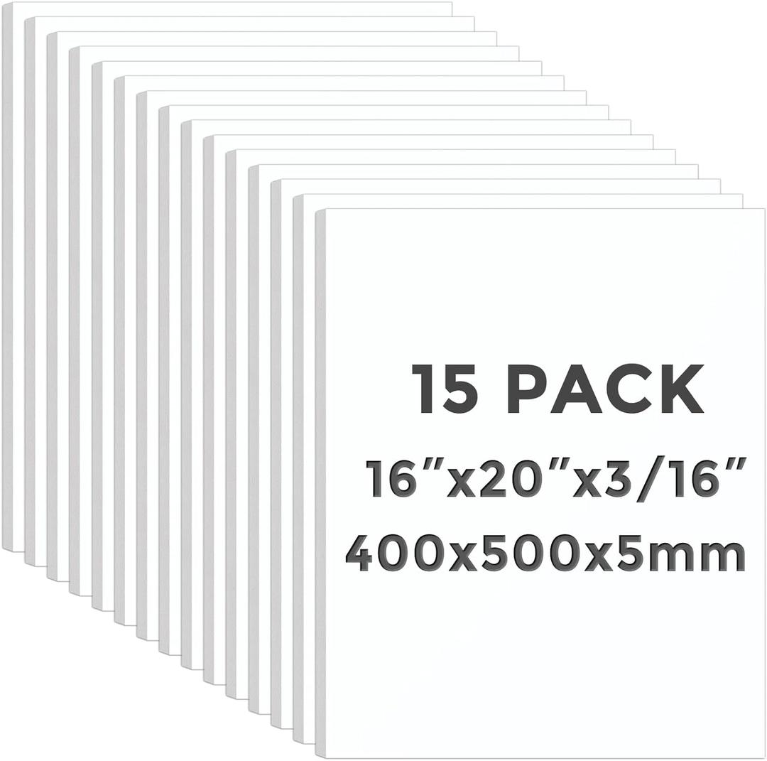 CREGEAR CreGear Foam Board 16 x 20 x 3/16", 15 Pack White Poster Board Lightweight Signboard Foamboard for Crafts, Framing, Art, Display, Presentation
