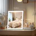 homtang Vanity Mirror with Lights,10"x12" Lighted Makeup Mirror with 3 Color Modes & Dimmable, 360° Rotation Desk Mirror, Dual Power Supply, Smart Touch Control with Settings Memory (White)